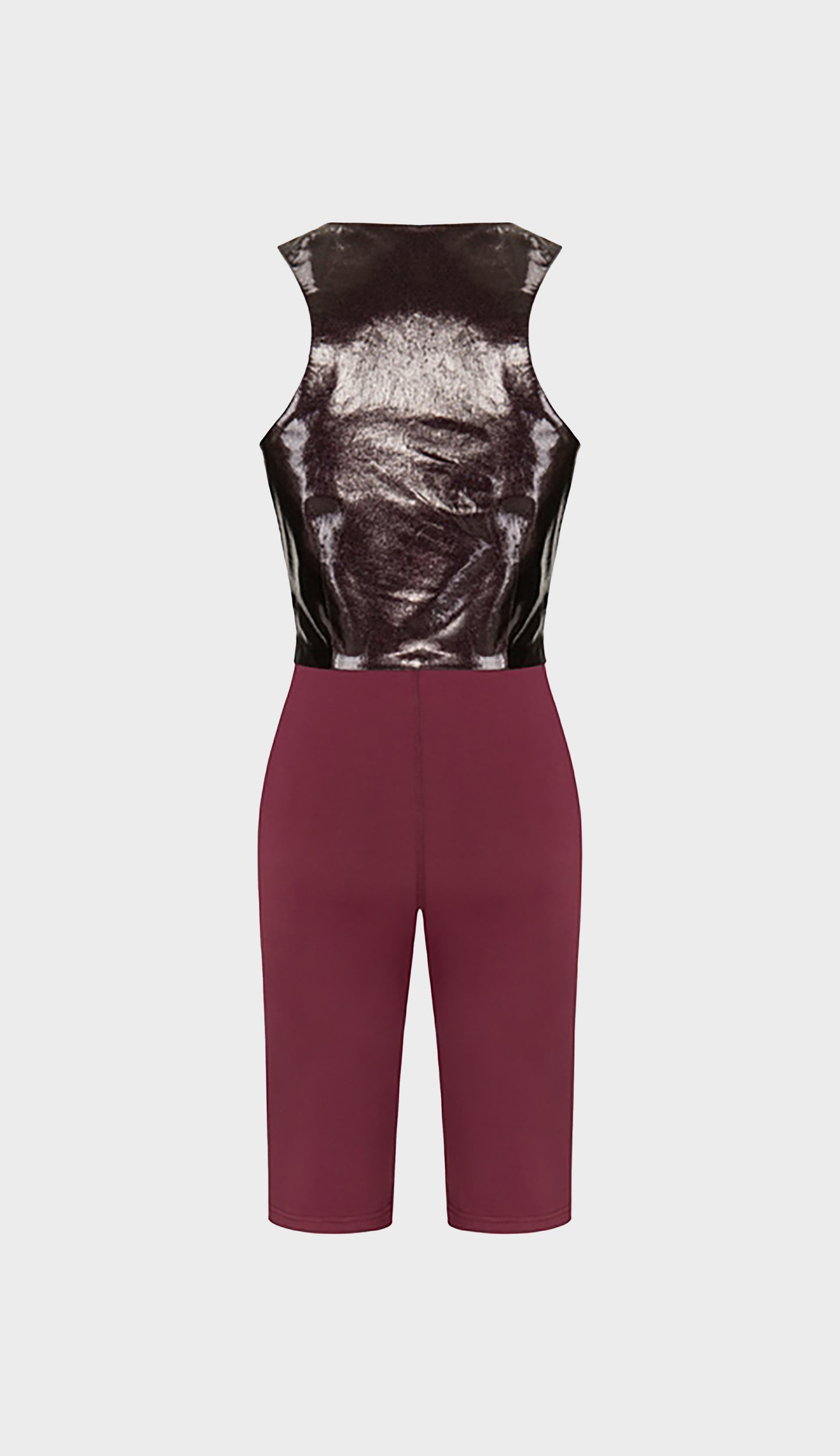 Leather Fabric combined jumpsuit
