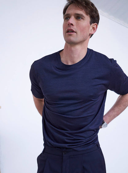 ZQ Merino Navy Stripe T-Shirt T-Shirts Neem London 