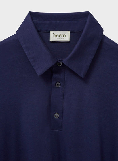 ZQ Merino Wool Jersey Steel Blue Long Sleeve Polo Shirt Polo Shirt Neem London 