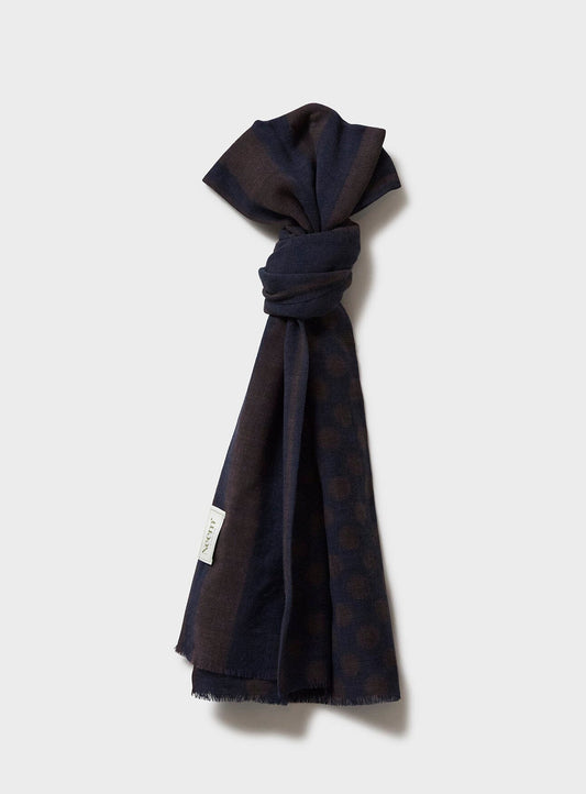 Recycled Double Faced Wool Brown and Navy Spot Scarf Socks & Scarfs Neem London 