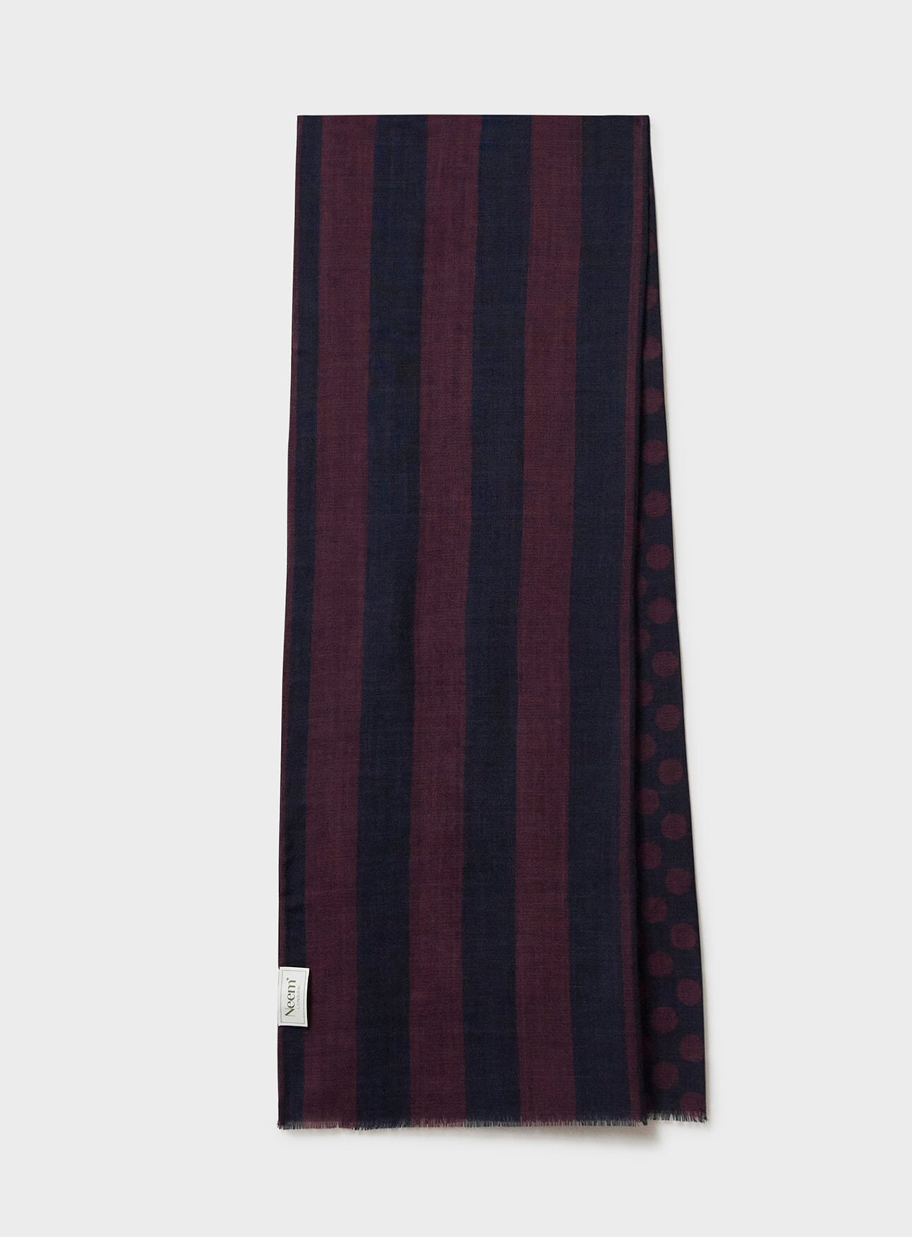 Recycled Double Faced Burgundy and Navy Spot Scarf Socks & Scarfs Neem London 