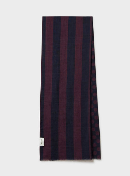 Recycled Double Faced Burgundy and Navy Spot Scarf Socks & Scarfs Neem London 