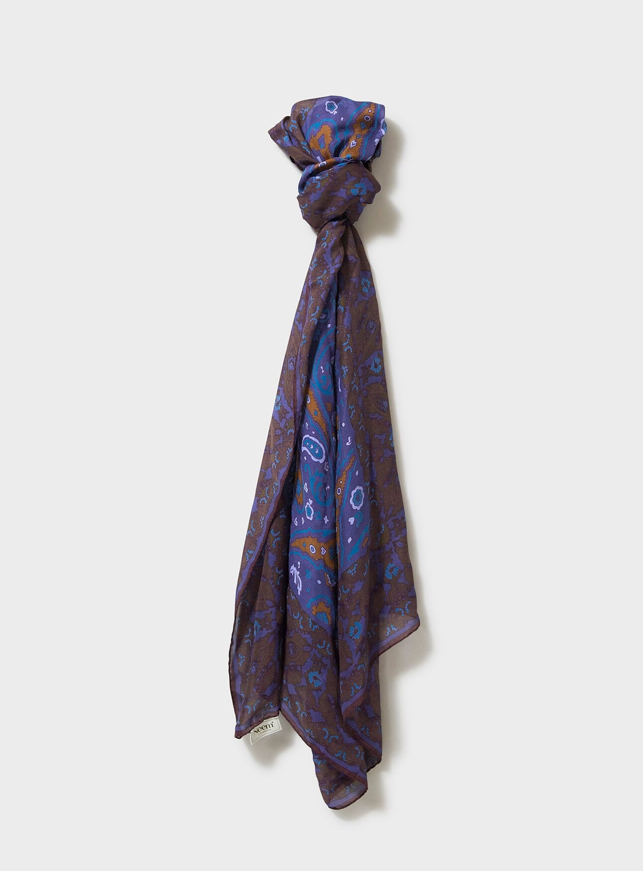 Flamboyant Tencel Chocolate & Blue Paisley Scarf Socks & Scarfs Neem London 