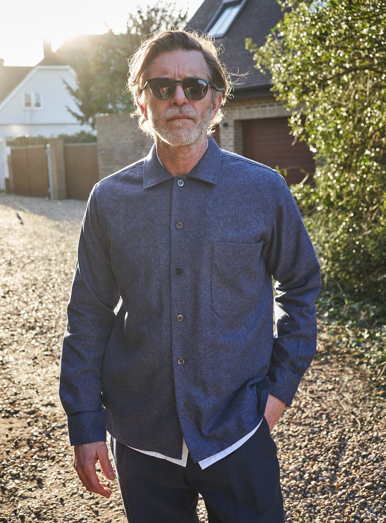 Recycled Cross Weave Spitalfields Blue Overshirt Over-Shirts Neem London 
