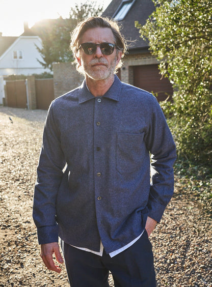 Recycled Cross Weave Spitalfields Blue Overshirt Over-Shirts Neem London 