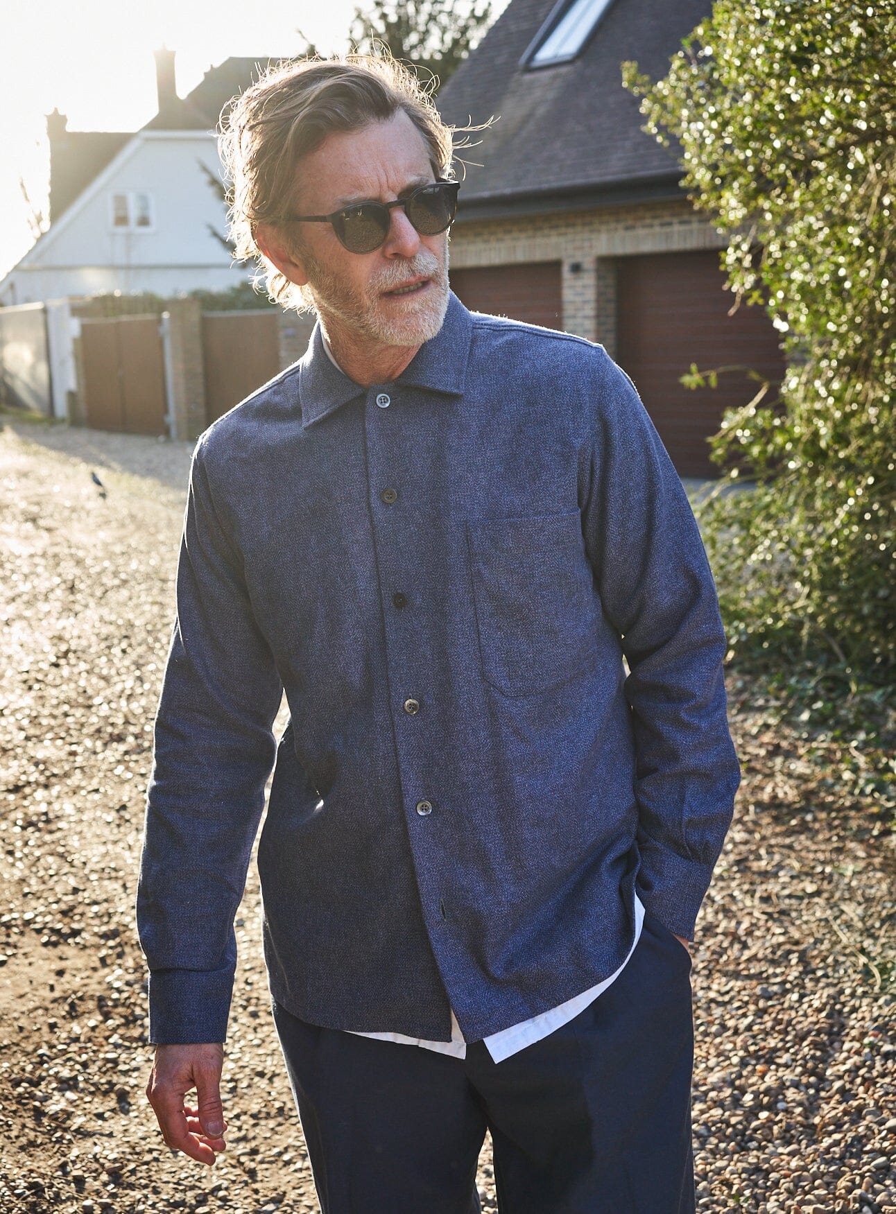 Recycled Cross Weave Spitalfields Blue Overshirt Over-Shirts Neem London 