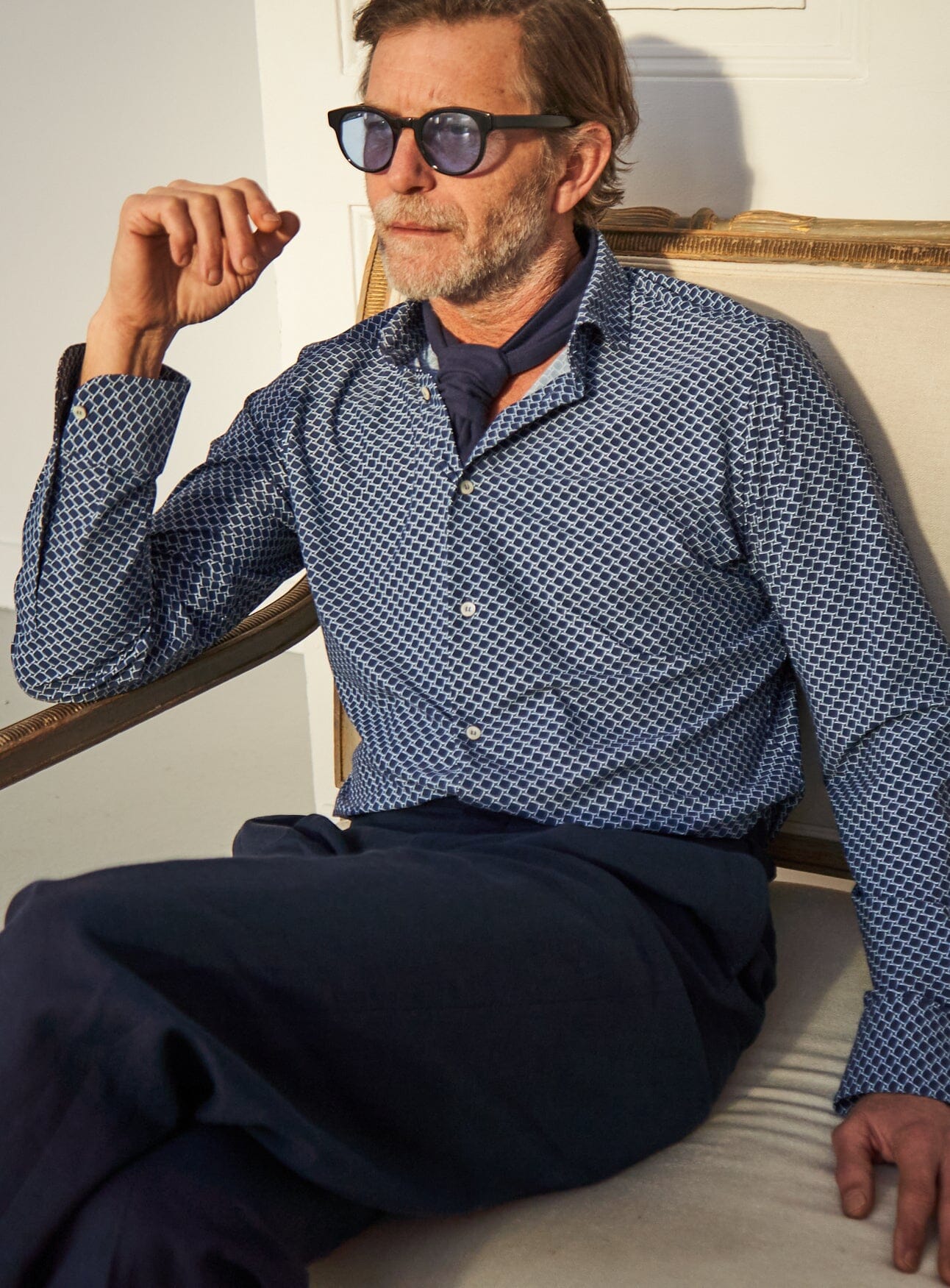 Recycled Italian Navy Square Cut Away Comfort Shirt Comfort Shirts Neem London 