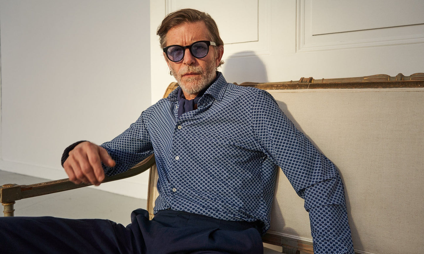 Recycled Italian Navy Square Cut Away Comfort Shirt Comfort Shirts Neem London 
