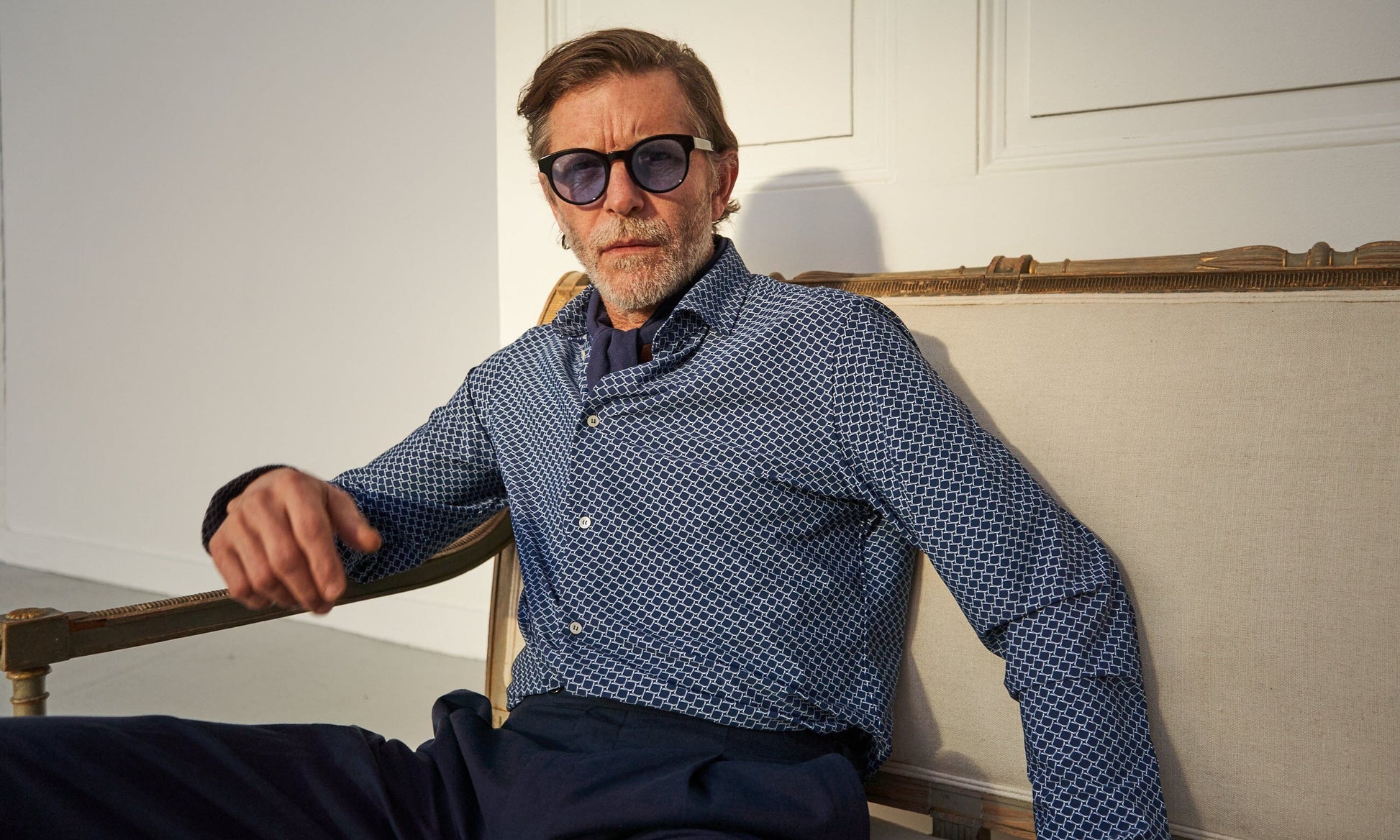 Recycled Italian Navy Square Cut Away Comfort Shirt Comfort Shirts Neem London 