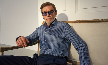 Recycled Italian Navy Square Cut Away Comfort Shirt Comfort Shirts Neem London 