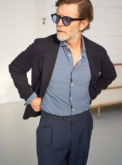 Recycled Italian Navy Square Cut Away Comfort Shirt Comfort Shirts Neem London 