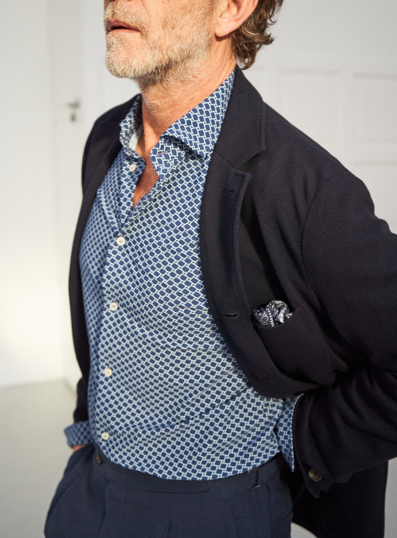 Recycled Italian Navy Square Cut Away Comfort Shirt Comfort Shirts Neem London 