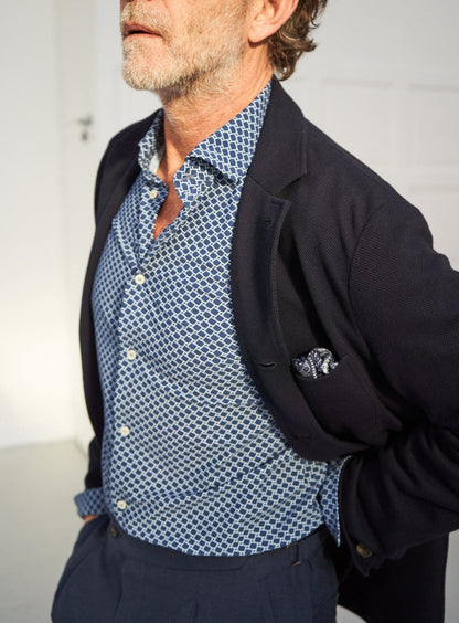 Recycled Italian Navy Square Cut Away Comfort Shirt Comfort Shirts Neem London 