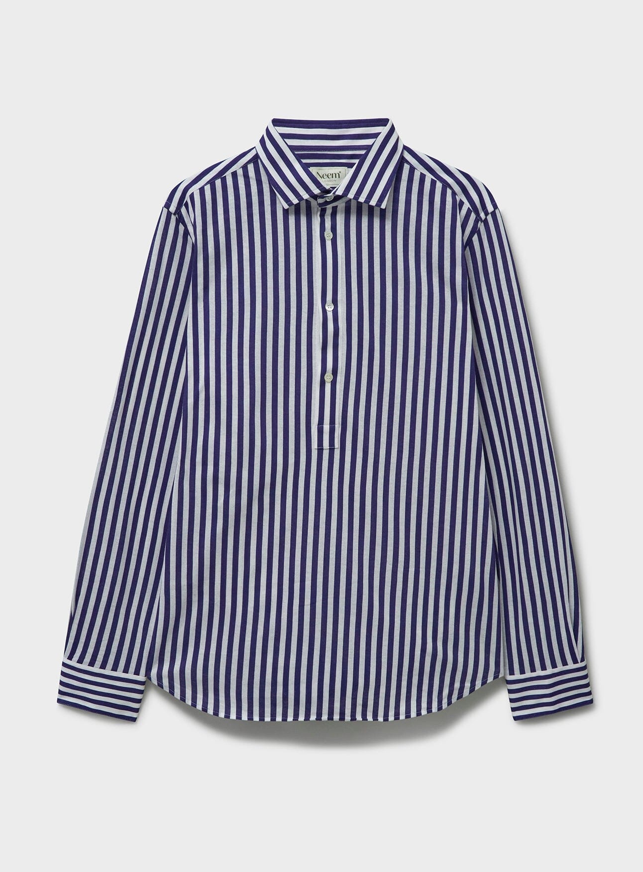 sustainable menswear navy city stripe mens popover shirt