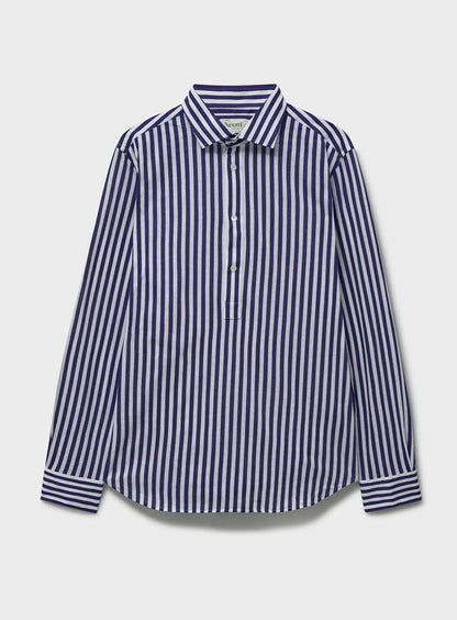 sustainable menswear navy city stripe mens popover shirt