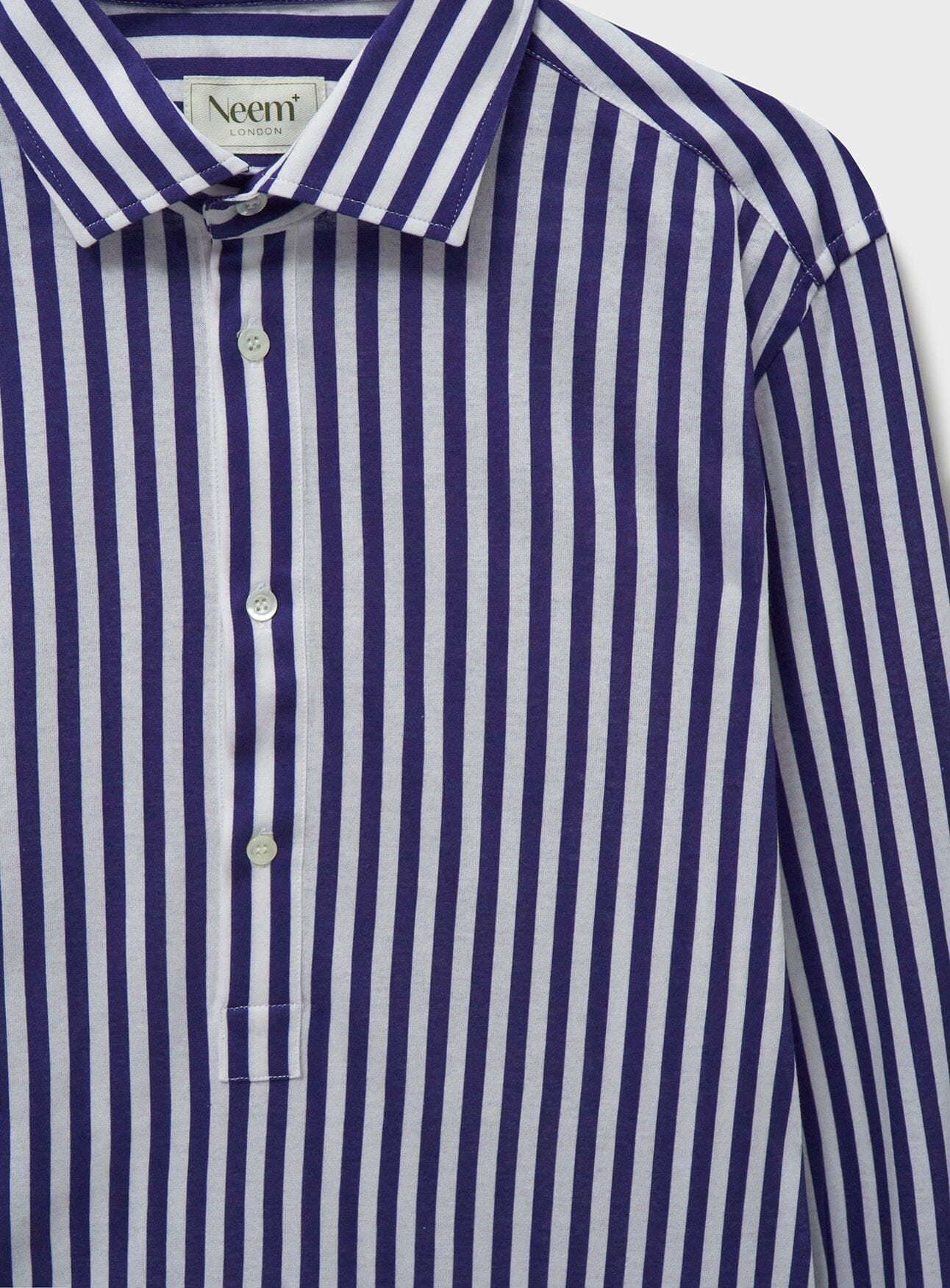 sustainable menswear navy city stripe mens popover shirt
