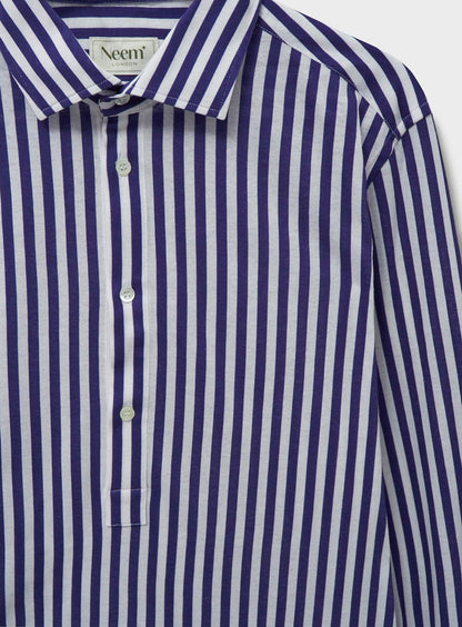 sustainable menswear navy city stripe mens popover shirt