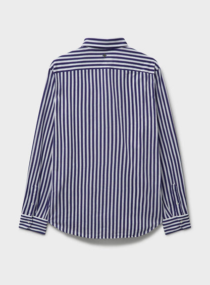 sustainable menswear navy city stripe mens popover shirt