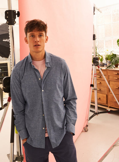 Recycled Italian Blue Slub Cut Away Comfort Shirt Comfort Shirts Neem London 