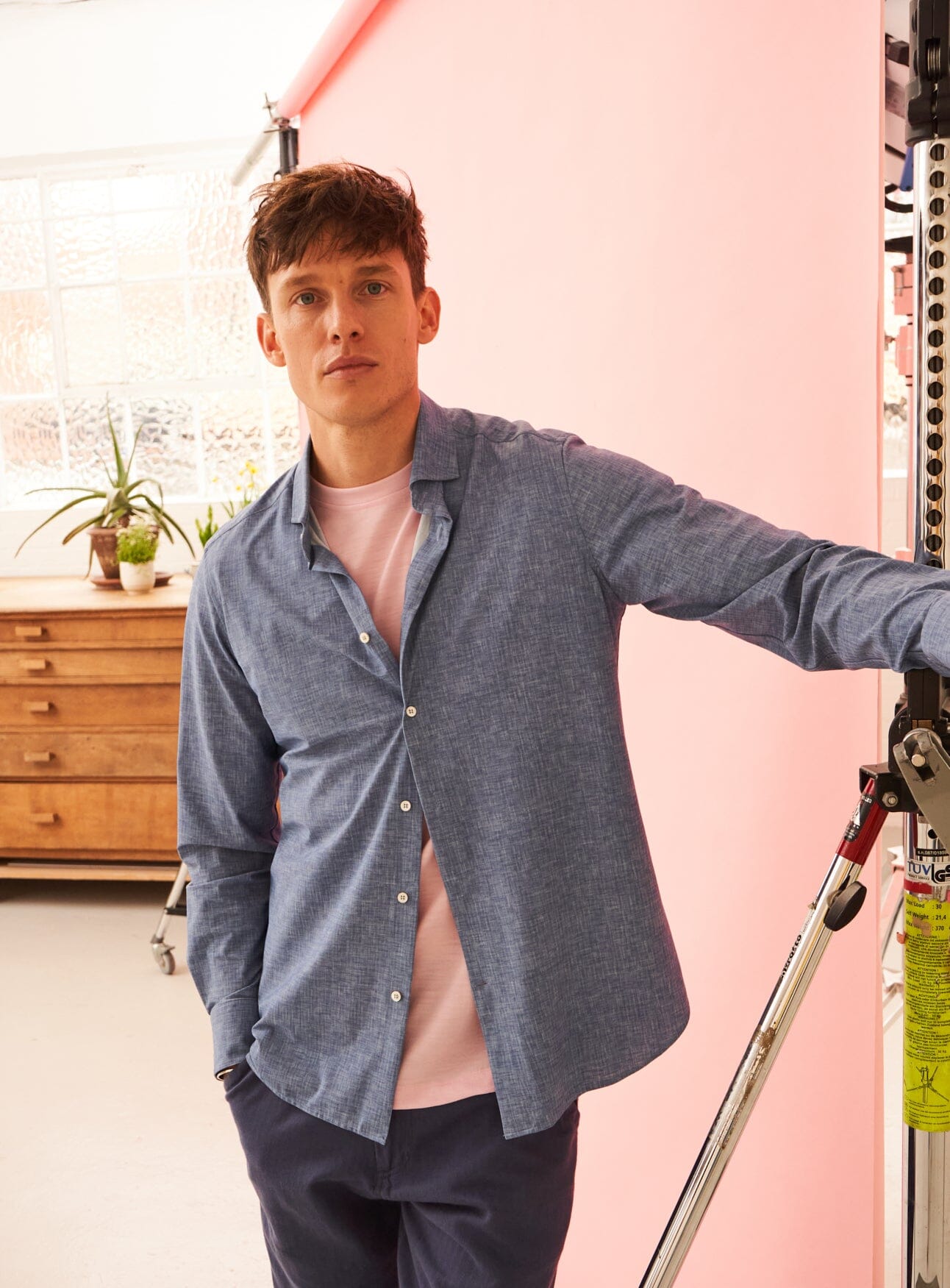 Recycled Italian Blue Slub Cut Away Comfort Shirt Comfort Shirts Neem London 