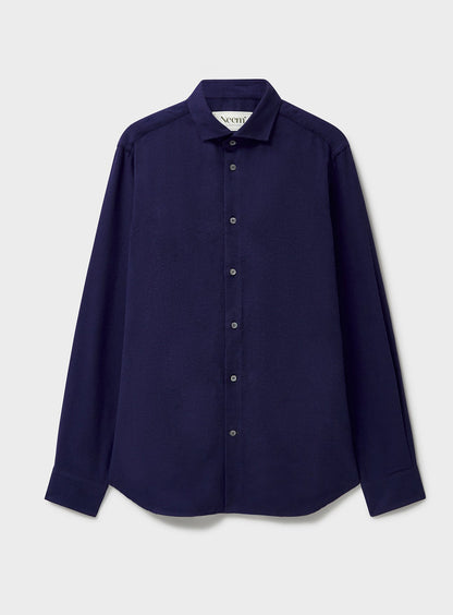 sustainable menswear recycled italian flannel mens navy overshirt cut away shirt