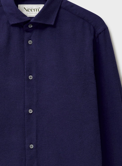 sustainable menswear recycled italian flannel mens navy overshirt cut away shirt