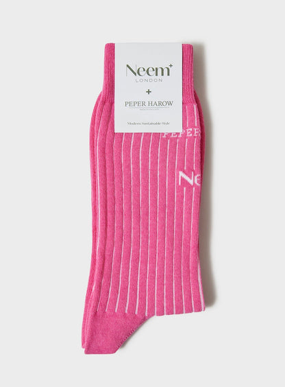 Recycled British Ribbed Cotton Bright Pink Men's Socks Accessories Neem London 