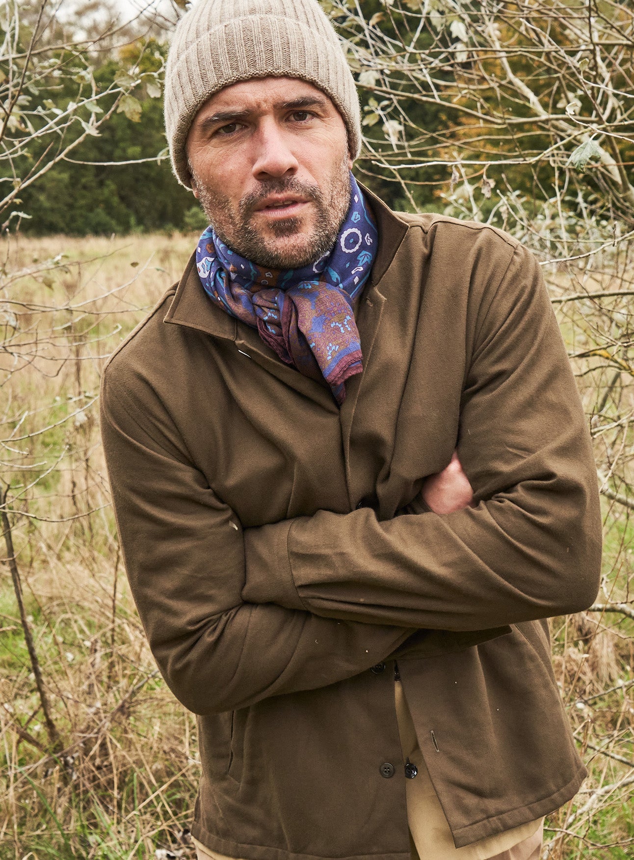 cashmenre beanie hat, biodegradable eucalyptus scarf and regenerative cotton overshirt - timeless gifts