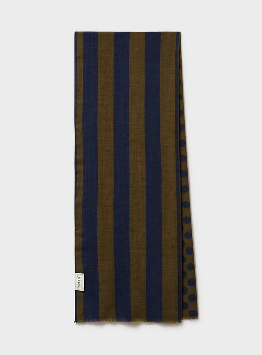 Recycled Double Faced Wool Olive and Navy Spot Scarf Socks & Scarfs Neem London 