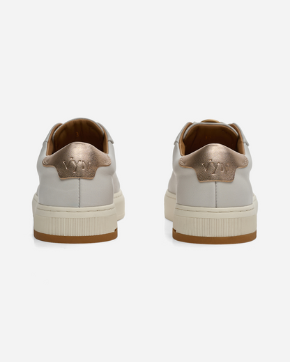 Women's Long-Luxe Off-White and Champagne Metallic Sneaker