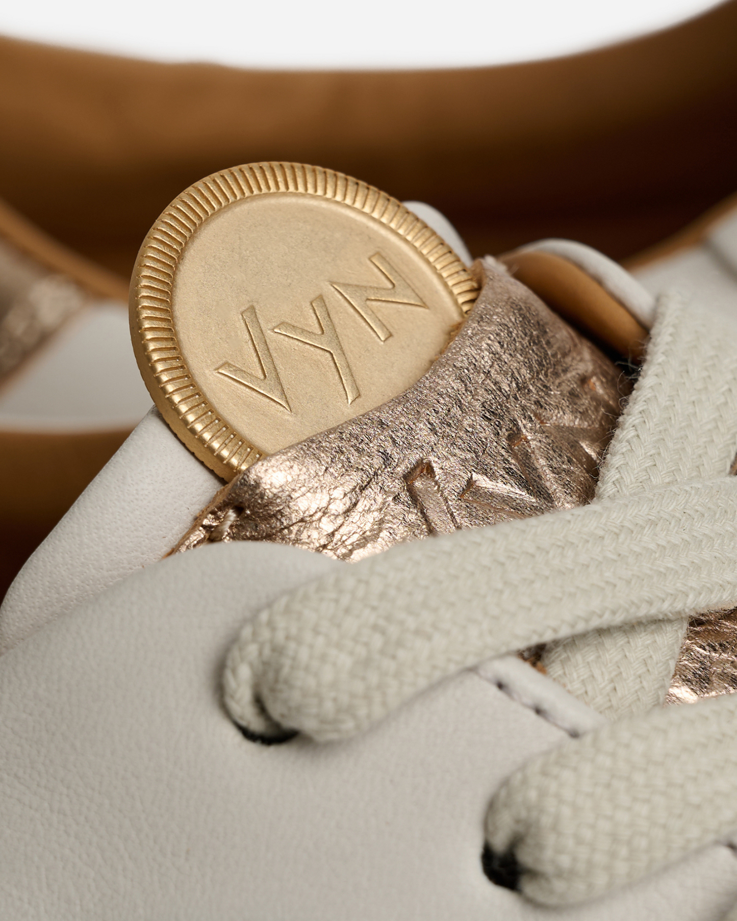 Women's Long-Luxe Off-White and Champagne Metallic Sneaker