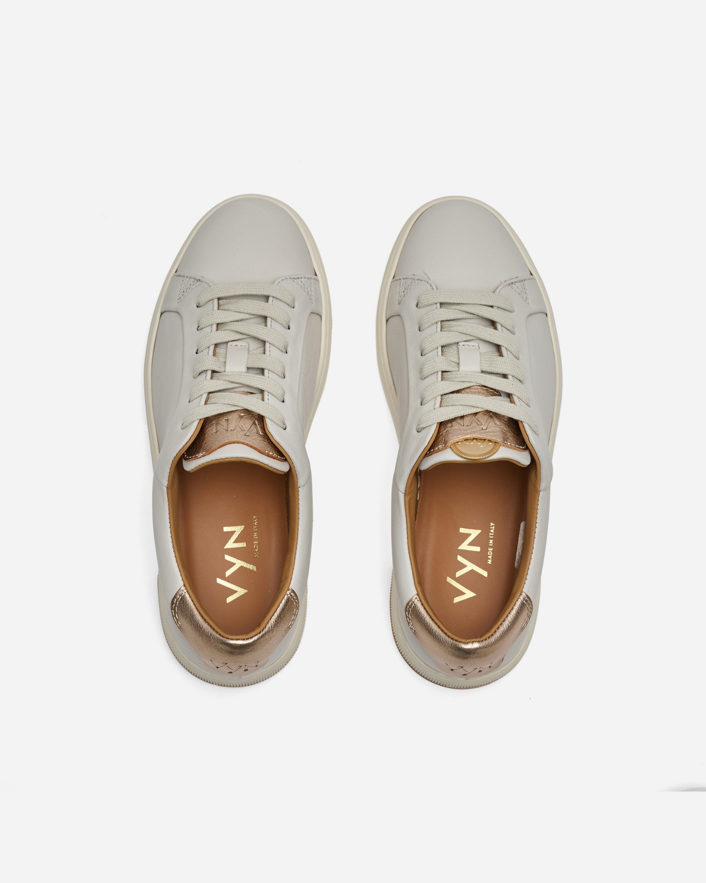 Women's Long-Luxe Off-White and Champagne Metallic Sneaker