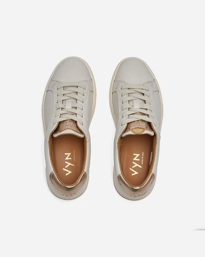 Women's Long-Luxe Off-White and Champagne Metallic Sneaker