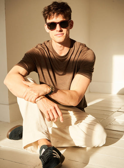 ZQ Merino Wool Jersey Tan stripe Neem T T-Shirts Neem London 