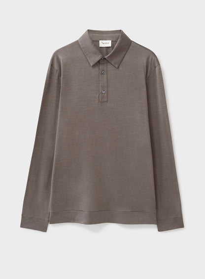 ZQ Merino Wool Jersey Oatmeal Long Sleeve Polo Shirt