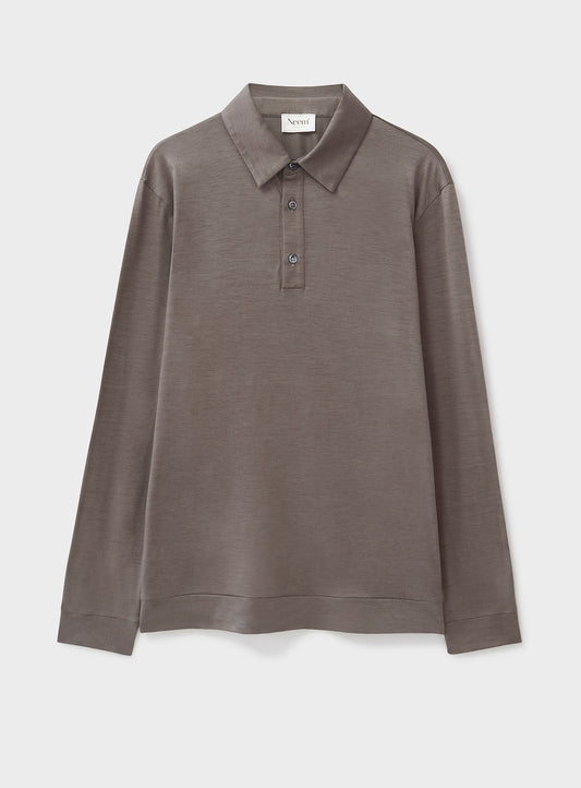 ZQ Merino Wool Jersey Oatmeal Long Sleeve Polo Shirt