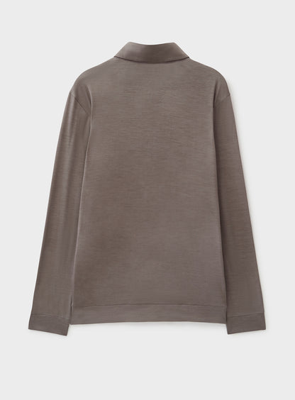 ZQ Merino Wool Jersey Oatmeal Long Sleeve Polo Shirt